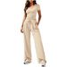 2026 New European American Foreign Trade Women's Clothing Solid Color Casual Fashion V-neck Top And Wide-leg_ecoleips.com