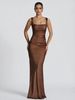 Women's Clothing Elegant Spaghetti Strap Pleated Long Dress Slimming American Style Sexy High End Evening Gown For Women_ecoleips.com
