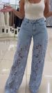 Women's Clothing High Waist Wide Leg Pants For Women Spring And Summer Fashion Temperament Versatile Hollow Lace Splicing Denim Drape Pants_ecoleips.com