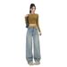 2025 New Women's Jeans, High-waisted, Loose, Straight-leg, Wide-leg, Curved-cut Yellow Long Pants, No Belt Included_ecoleips.com
