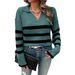 Diyun European And American 2024 Autumn Winter Women's Casual Loose Striped Color-Block Turn-Down_ecoleips.com