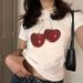 Cross-border European American Ins Women's Cherry Print Short-sleeve T-shirt, Summer Casual Versatile Sweet And Cute_ecoleips.com