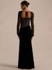 Blifanbo Lace Velvet Sexy Elegant Maxi Dress Women See Through Backless Split Square-Neck Long Sleeve Club Party Long Dress New_ecoleips.com