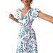 2025 Women Elegant Fashion Charming Vacation Beach Party Lace-Up Ruffle Hem Short Sleeve A-Line Dress Floral Print_ecoleips.com