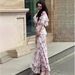 Elegant Floral Print Midi Dress – Spring V-Neck Ruffled Sleeve Fishtail Dress (White/Black, S-Xxl)_ecoleips.com