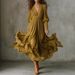 Bohemian Holiday Chiffon Pleated Lace Maxi Dress Women's European American Independent Website Style_ecoleips.com