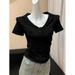 Women's Clothing Solid Color Lapel Polo Shirt Short Sleeved T Shirt Women's Summer V Neck Slim Fit Bottoming Shirt Short Top_ecoleips.com