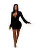 TW867 Women's Long Sleeve Bodycon Mini Skirt Elegant Deep V Sexy Slim Fit European American Style Cross Border Foreign Trade Dress_ecoleips.com