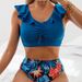 Huludao Women's Sexy Ruffled Two-Piece Swimsuit Style Printed Bikini_ecoleips.com