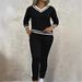Women's Color Block V-Neck Long Sleeve Top with Elastic Waist And Pocket Versatile Summer Suit plus Size Sets England Style Fashion_ecoleips.com