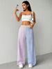 Women's Clothing Stripe Print Elastic Contrast Color Stitching Waist Loose Wide Leg Pants Drape Color Matching Casual Pants_ecoleips.com