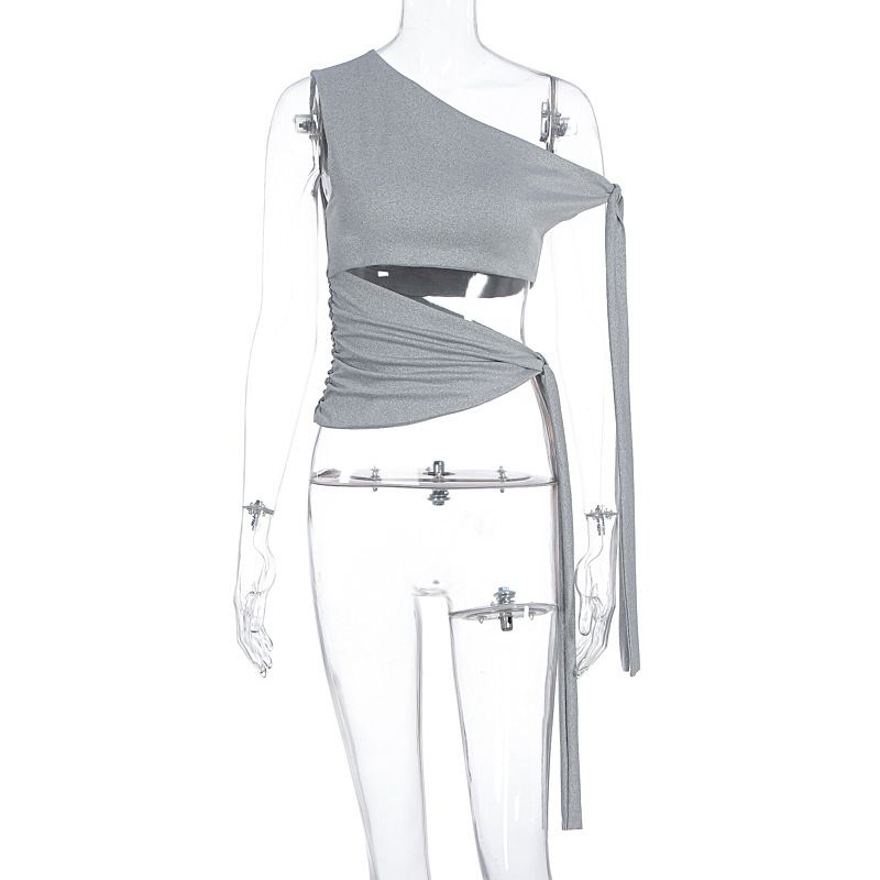 Summer New Women's Bow Tie Strap Off-Shoulder Top European And American Style Hot Girl Slim Short Sleeve Clothing for Sexy Ladies_ecoleips.com
