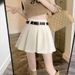High Waisted Black Wool Pleated Mini Skirt with Belt Anti Exposure Design Korean Style Versatile A-Line Women's Bottoms_ecoleips.com