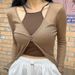AC433 Autumn New Long-Sleeve Blouse Buttoned T-Shirt Tight-Fitting Cropped Knit Cardigan Korean Style Gtle Top For_ecoleips.com