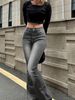 Women's Slimming Stretch Jeans Simple Gray Versatile Design Flared Pants_ecoleips.com