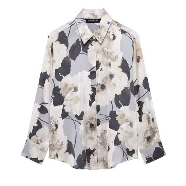 Women's Clothing Spring New Suit Long Sleeve Satin Texture Printed Shirt Skirt Design Niche Slim Suit_ecoleips.com
