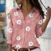 Floral Print Oversized Blouse – Long-Sleeve Loose Fit Shirt (Breathable Polyester, Stretch Comfort, Grey/Pink/Green/Blue, S-3xl)_ecoleips.com