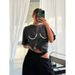This Unique Cut-And-Print Round-Neck Pullover Short-Sleeved T-Shirt With Hot Rhinestones Features An Ins Style For Women_ecoleips.com