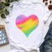 Popular Women's Clothing With Letter Print, Short-sleeved, Casual, Colorful Heart-patterned Shirt_ecoleips.com