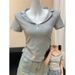 Women's Clothing Solid Color Lapel Polo Shirt Short Sleeved T Shirt Women's Summer V Neck Slim Fit Bottoming Shirt Short Top_ecoleips.com