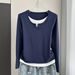 Women's Clothing Plus Size Women's Faux Two Piece Long Sleeved Style Slimming And Flattering Top With Oversized Shoulders For Spring And Autumn_ecoleips.com