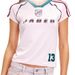 Women's Y2K Digital Letter Print T-Shirt Short Sleeved V Neck Cropped Casual Street Style American Fashion_ecoleips.com
