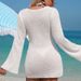 Women's Elegant Knitted Beach Dress With Shell Metal Decor, V-Neck, Long Sleeve, Bodycon Fit – White/Black (S/M/L)_ecoleips.com