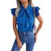 2026 Spring/Summer European And American Style Commuting Ruffled Lace-Up Bow Chiffon Blouse Cross-Border Women's_ecoleips.com