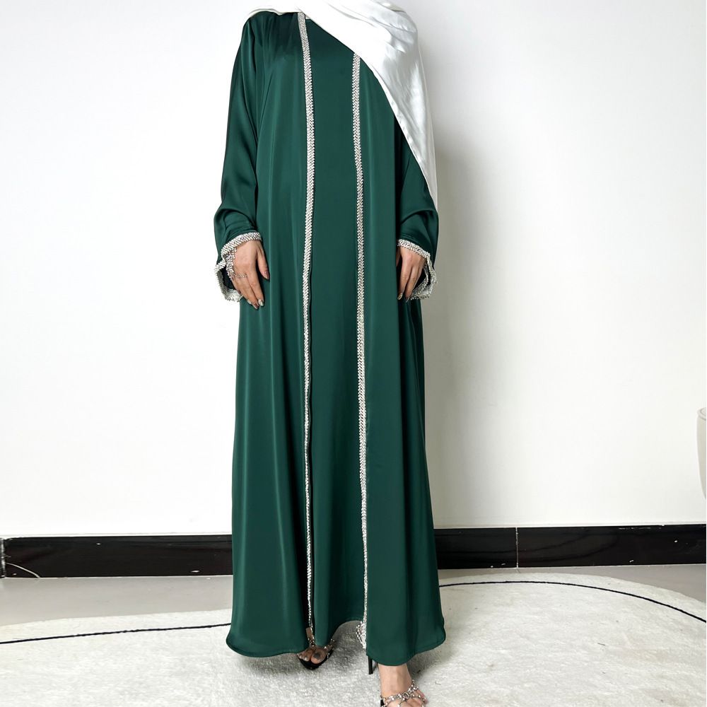 Verve 4632 New Fashion Loose 2025 Bright Satin Diamond Strip Outer Connected Skirt Long Dress Robe Ethnic Costume Set_ecoleips.com