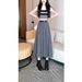 K Pleated Skirt Long Skirt New High Waist Slimming A-line Skirt_ecoleips.com