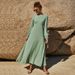 Women's Spring/Summer Fitted Chiffon Dress Round Neck Solid Color Elastic Sleeves Full Skirt Long Casual Elegant Loose Fit_ecoleips.com
