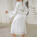Aria Basics European And American Cross-border Women's Satin Bathrobe, Long Lace Sexy Comfortable Nightgown, French-style Tie Home_ecoleips.com