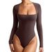 Women's Long Sleeve Bodysuit Stretchy Milk Silk Jumpsuit Slim Fit One-Piece Top For Fall Winter Layering_ecoleips.com