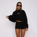 Women's Clothing Casual Loose Round Neck Long Sleeve Jacket Label Pullover Sweater Shorts Suit_ecoleips.com