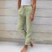Women's Clothing High Waist Elastic Waist Solid Color Cotton And Linen Casual Pants_ecoleips.com