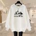Women's Loose Casual round Neck Sweatshirt Fleece Lined Thickened Pure Cotton Top for Autumn Winter Versatile_ecoleips.com