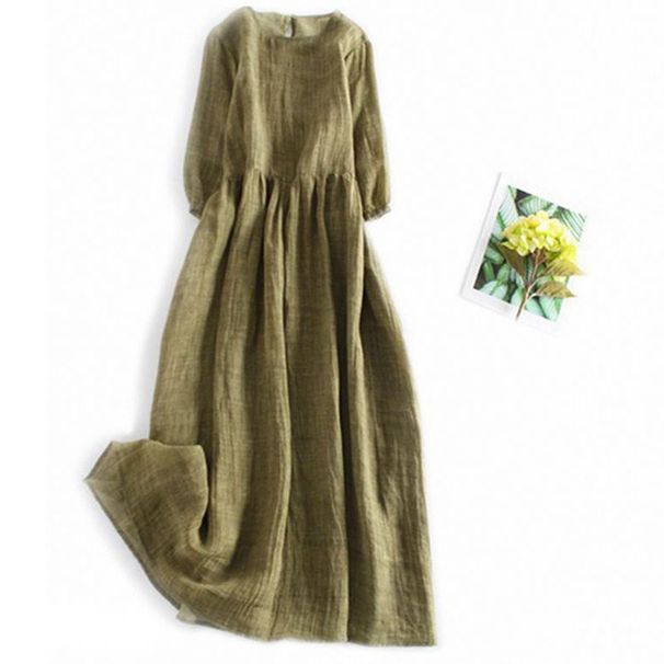 Elegant High-End Cotton Linen Dress Women's Fashionable Oversized Skirt A-Line Long Robe Drifting Style Summer Commute Pure C..._ecoleips.com