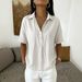 Women's Casual Short Sleeve Shirt With Lapel Collar - Versatile Basic Top For Everyday Wear, Comfortable Breathable Blouse_ecoleips.com