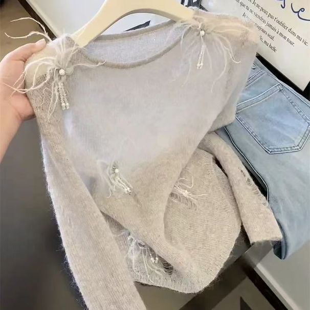 Fashionable Ripped Knitwear For Women Slim Fit Long Sleeved Top Sexy Autumn High Quality Item From Guangzhou Thirteen Factories_ecoleips.com