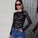 Women's Lace Base Layer Top Fleece Lined Mesh Long Sleeve Stylish Short Inner Layer Spring Collection Sexy_ecoleips.com