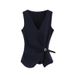Aisili 2025 Summer Quality V-Neck Niche Design, Side Leather Buckle Waist Cinching Slimming Top For Women A1028_ecoleips.com