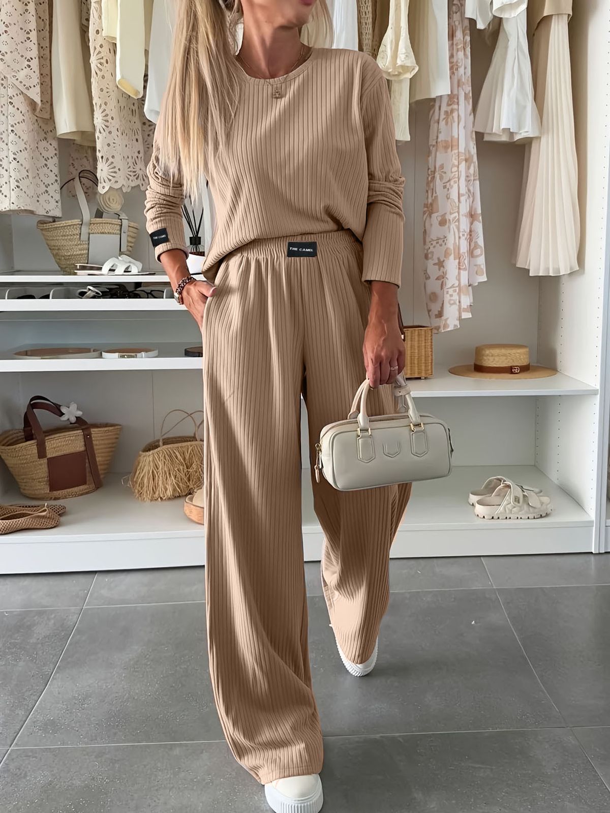 Women's Clothing High-Waisted Slim Straight Leg Pants Casual Flowy Suit Autumn/Winter Regular Fit_ecoleips.com