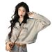 Autumn Fleece-lined Sweatshirt With Letter Print, New Women's Pullover POLO, Slim-fit, Short Style, Color-blocking,_ecoleips.com