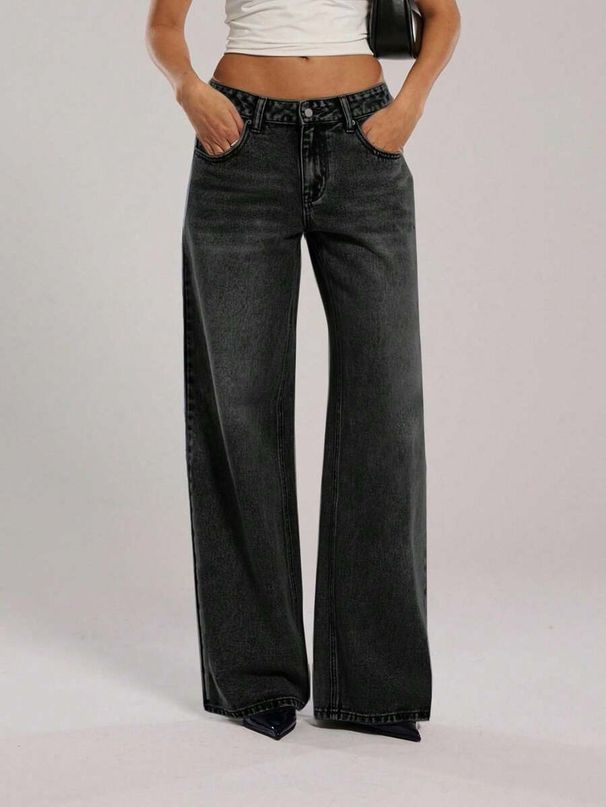 Women's Retro Low-Waisted Wide Leg Jeans Sexy Straight Leg Denim Blue Basic Versatile Washed Jeans For Casual Wear_ecoleips.com