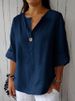K New Loose T-shirt Comfortable Casual V-neck Button Up Top For Women_ecoleips.com