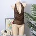 Women's Clothing Shiny Deep V Solid Color Vest Fashion Sexy Perspective Swing Collar Halter Neck Top For Women_ecoleips.com