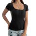 2026 Spring/Summer European American Slim-Fit Women's Top Y2K Solid Color Versatile Button V-Neck Short-Sleeve T-Shirt_ecoleips.com