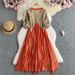 Women's Clothing Summer Design Lotus Leaf Edge Wood Ear Edge Pleated Gold Stamping Heavy Seaside Holiday Dress_ecoleips.com
