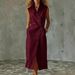 Women's Slim Fit V Neck Sleeveless Dress American Style Stand Collar Single Breasted Summer New Clothing_ecoleips.com