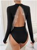Sexy Long Sleeved Slim Bodysuit for Women European And American Style with Hot Design Hollowed out Back Tassel And Rhinestone Chain_ecoleips.com